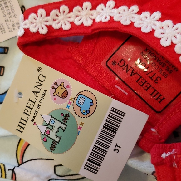 NEW 2 Rainbow dream unicorns & red tulle white applique flower dresses 3T - Picture 5 of 5